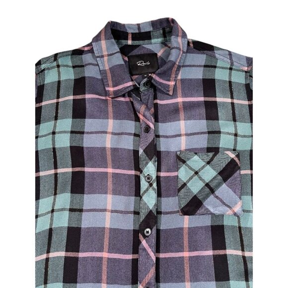 Rails Hunter Plaid Flannel Shirt Teal Navy Pink Gold Lurex Medium - Picture 8 of 11